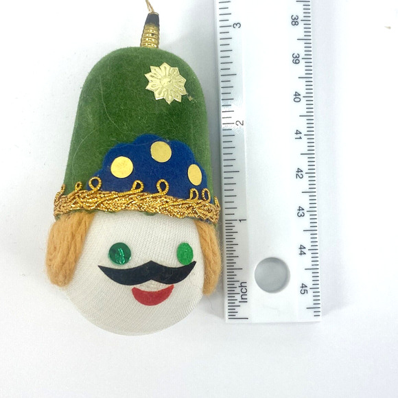Vintage Japan Ornaments Soldier Head Nylon Felt Yarn Christmas Green Blue - Picture 15 of 15